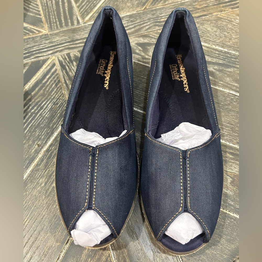 Grasshopper Ortholite Womens Size 9.5 Shoe Peep Toe Blue (denim style) new